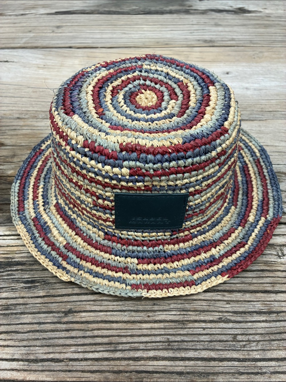 Isabel Marant Yucatan Striped Rafia Bucket Hat Red Blue Tan